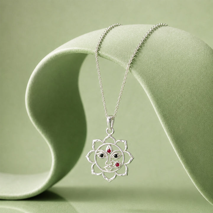 92.5 Silver Durga Maa Lotus Pendant