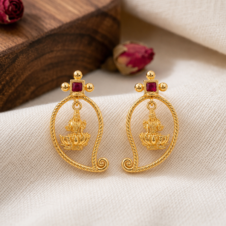 Unniyarcha 925 Silver Gold-Plated Manga Lakshmi Earrings