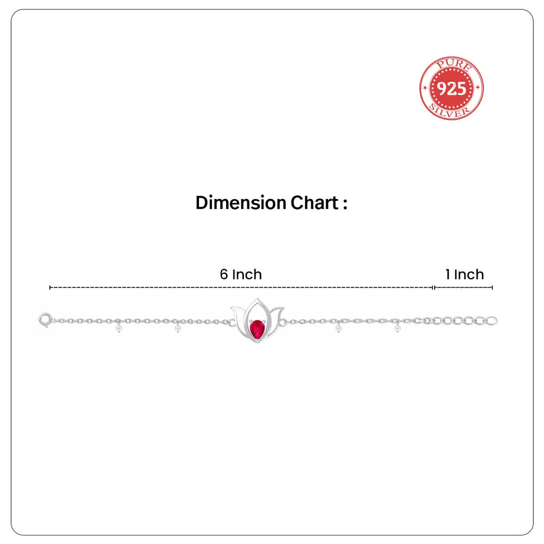 Unniyarcha 925 Pure Silver Lotus Bracelet with Ruby Red Stone & Pearl — Adjustable