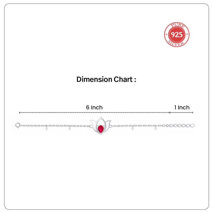 Unniyarcha 925 Pure Silver Lotus Bracelet with Ruby Red Stone & Pearl — Adjustable