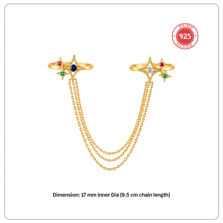 24kt Gold Plated 925 Pure Silver Patakha Constellation Chain Double Ring