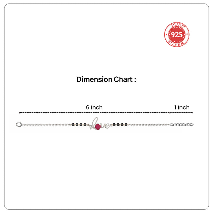 Ruby Love Black Bead Bracelet – 925 Silver