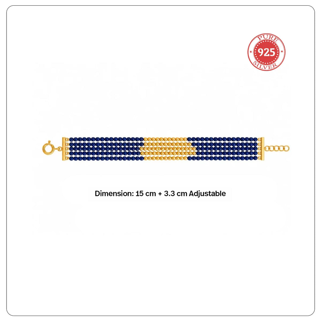 24kt Gold Plated 925 Pure Silver Patakha Sapphire Azure Multi-Strand Beaded Bracelet
