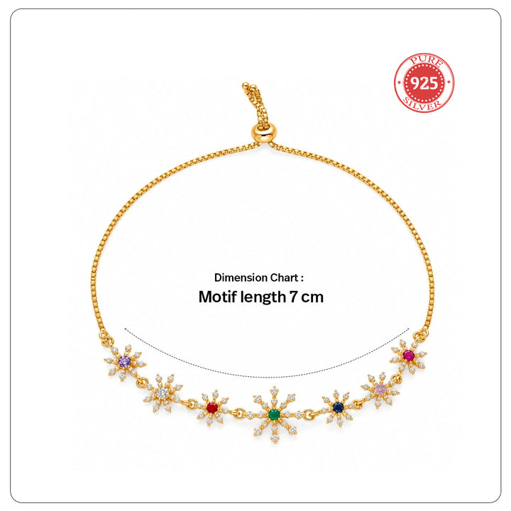 24kt Gold Plated 925 Pure Silver Patakha Multi-Gemstone Sparkler Slider Bracelet