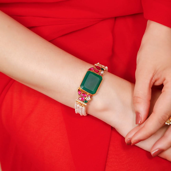 Mithu Emerald Charm Silver 24k Gold Plated Bracelet