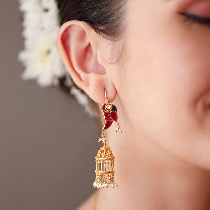 Mithu Gulmohar Cage Pure 925 Silver Sui Dhaga Earrings