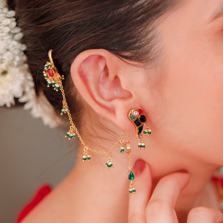 Mithu Dual Charm Silver 24k Gold Plated Earrings