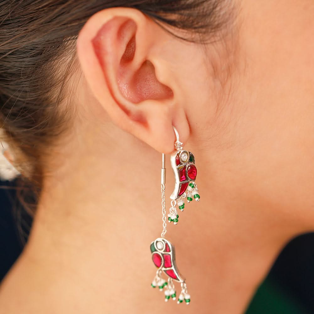 Double Mithu Silver Sui Dhaga Earrings