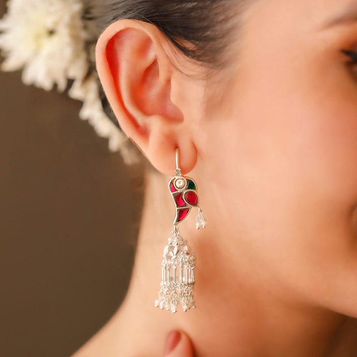 Mithu Gulmohar Cage Silver Sui Dhaga Earrings