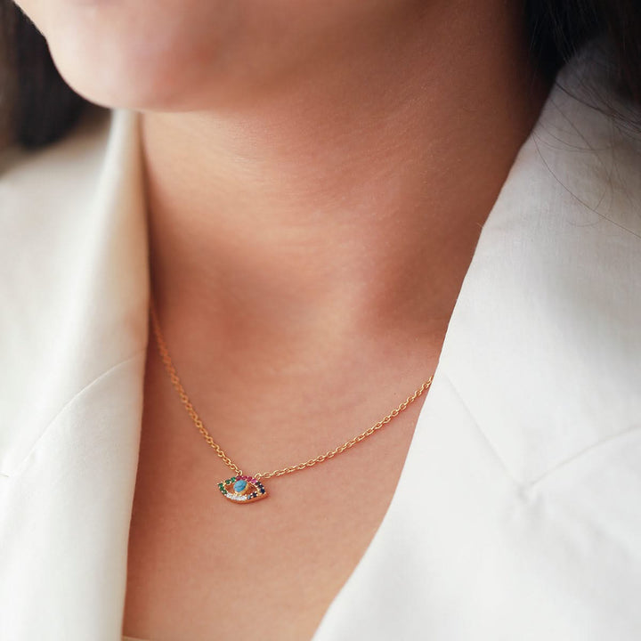 925 Pure Silver Multi-Hue Evil Eye Necklace