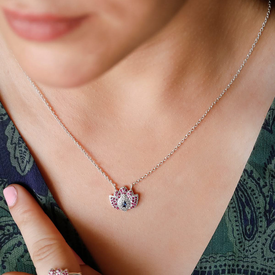 925 Pure Silver Lotus Evil Eye Necklace