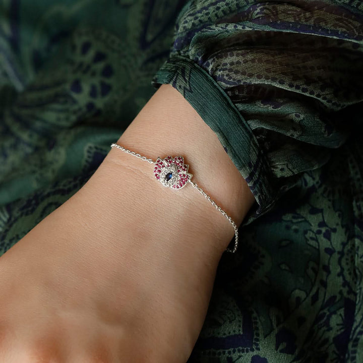 925 Pure Silver Lotus Evil Eye Bracelet