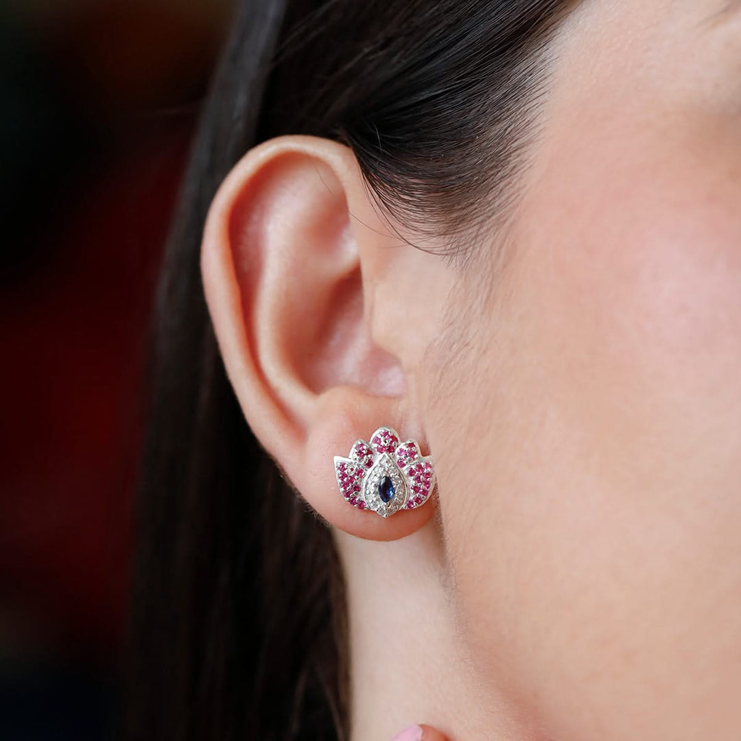 925 Pure Silver Lotus Evil Eye Earrings