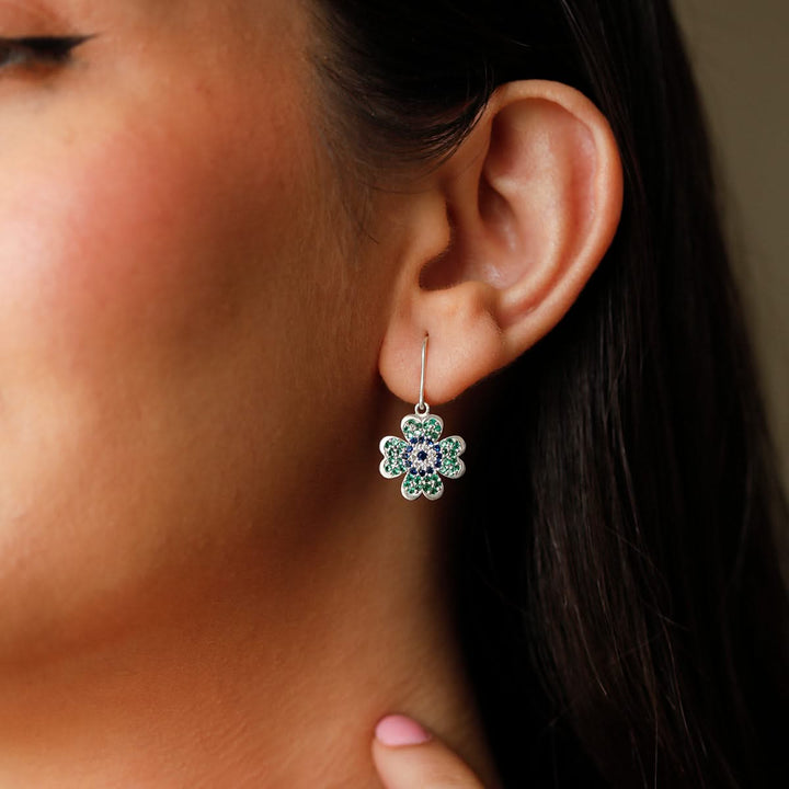 925 Pure Silver Evil Eye Clover Earrings