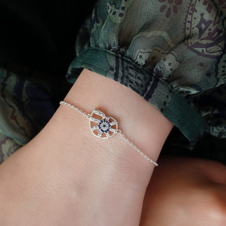 925 Pure Silver Swirl Evil Eye Bracelet