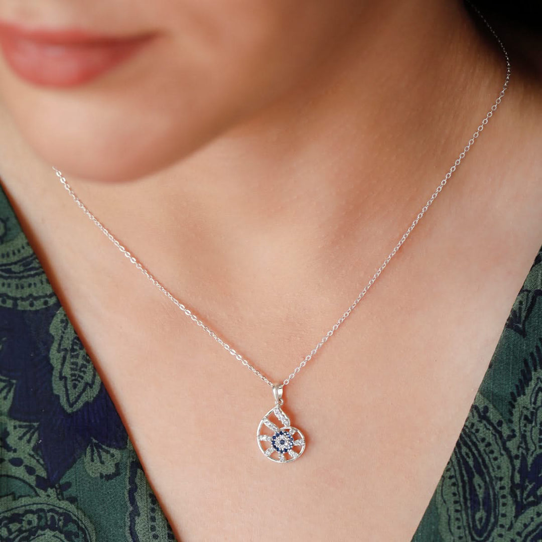 925 Pure Silver Shell Evil Eye Necklace
