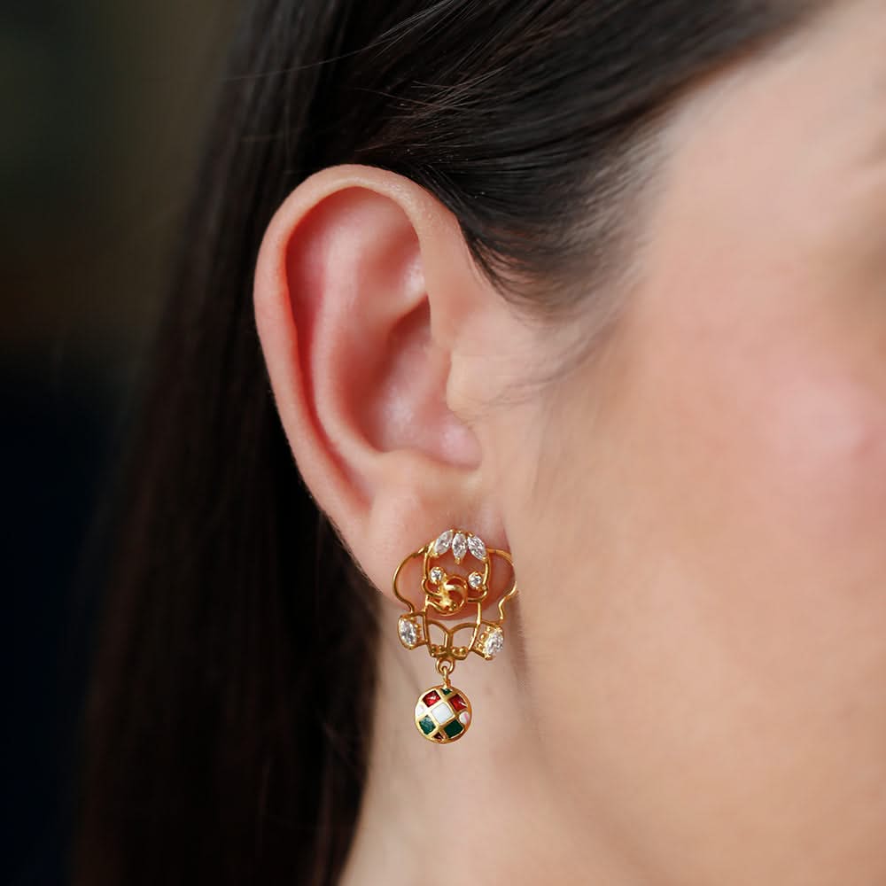 925 Pure Silver Enamel Ball Elephant Earrings