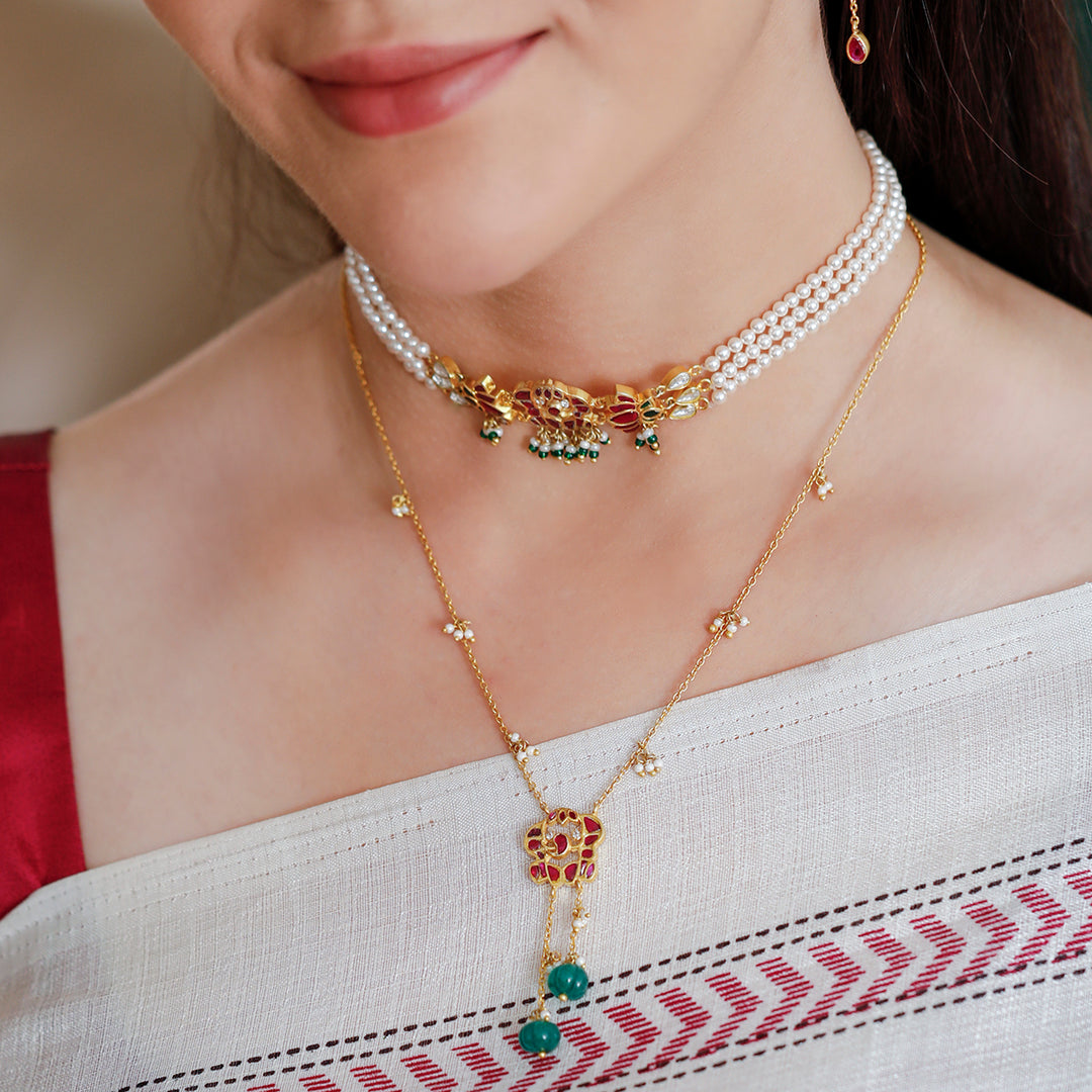 925 Pure Silver Kundan Elephant Necklace