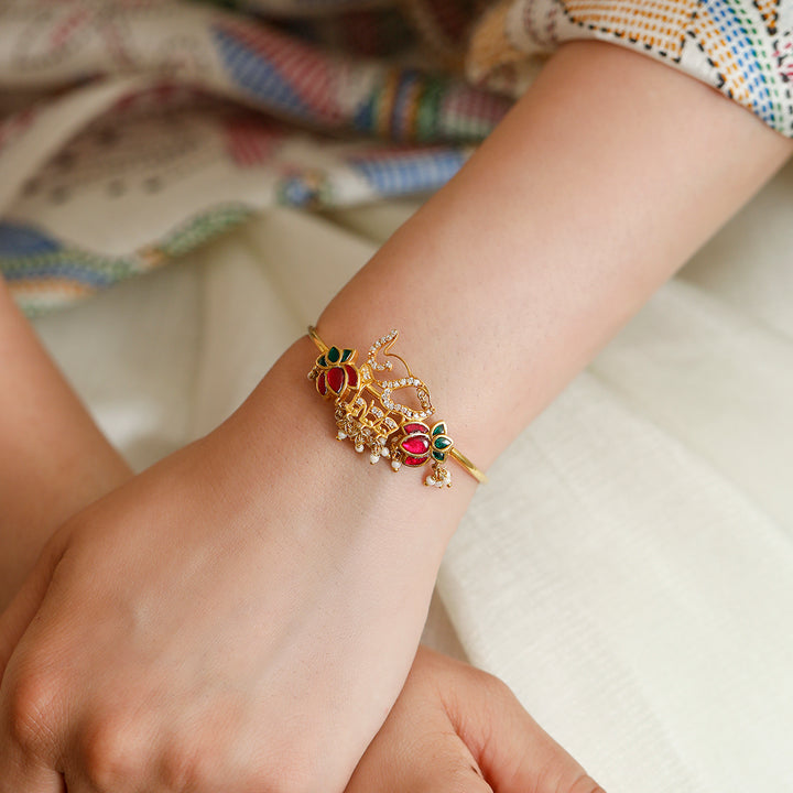 925 Pure Silver Elephant lotus Kada Bracelet