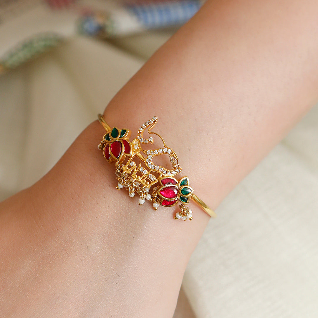 925 Pure Silver Elephant lotus Kada Bracelet
