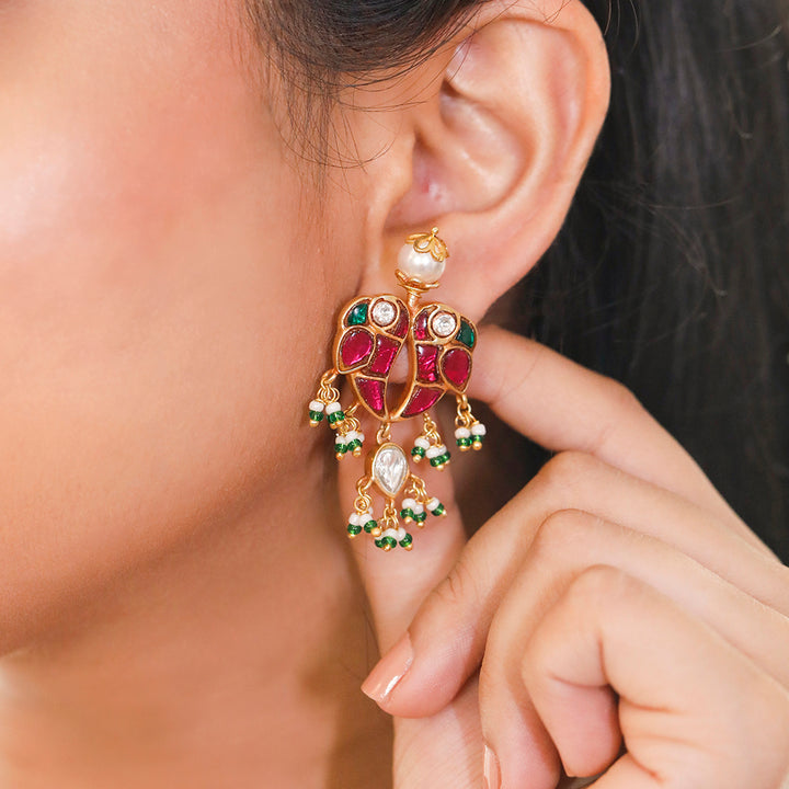 Mithu Love Bird Silver 24k Gold Plated Earrings