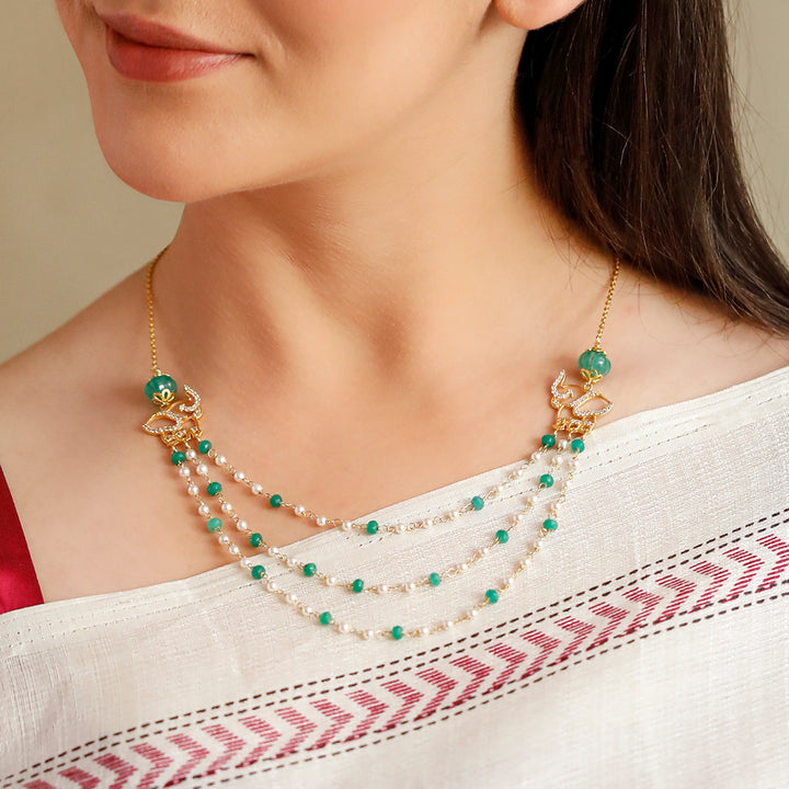 925 Pure Silver Layered Elephant Pearl Necklace