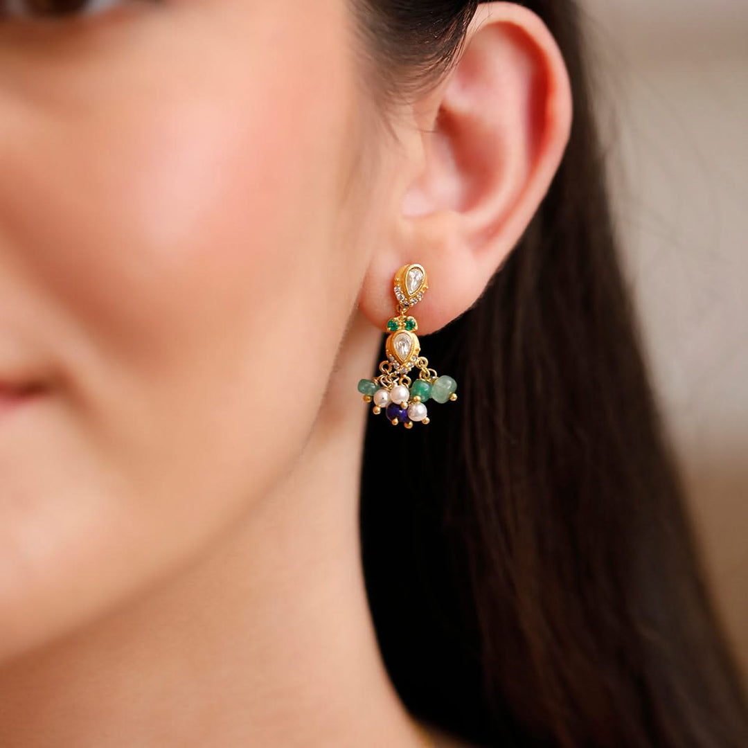 925 sterling silver Heirloom Colorful Bead Earrings (Gold Plating)