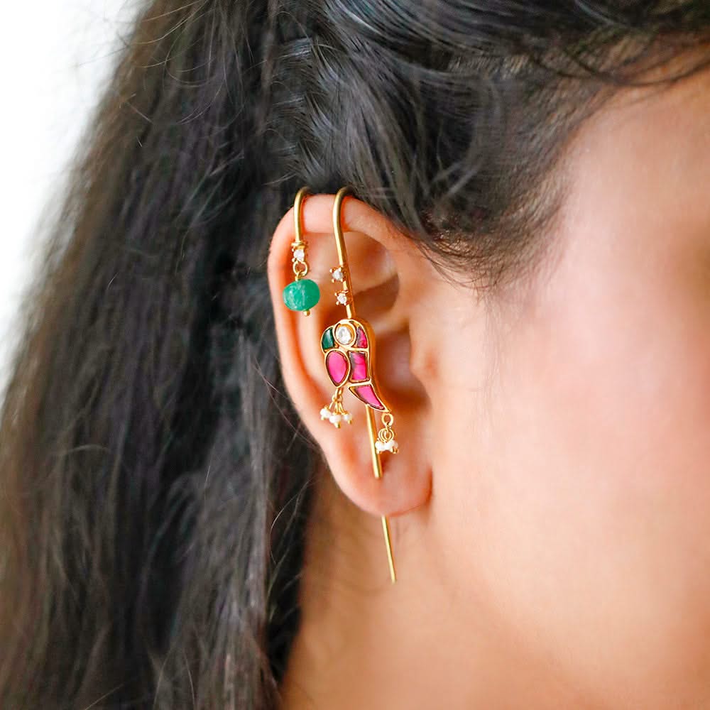 Mithu Emerald Drop 24k Gold Plated Needle Earcuff Earrings