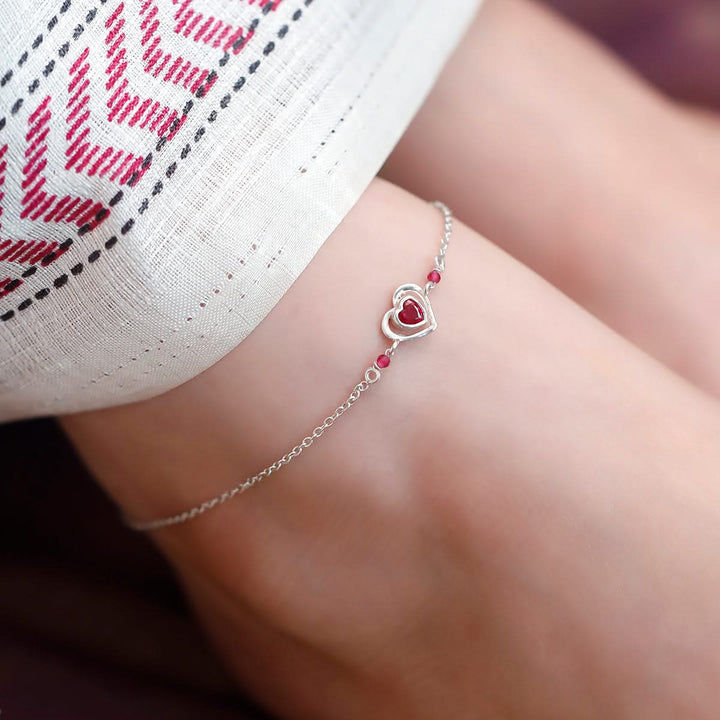 925 Pure Silver Minimalist Double Heart Anklet