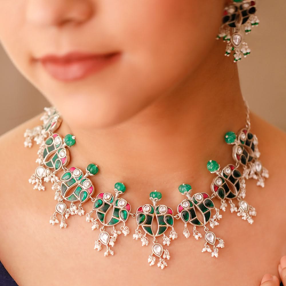 Mithu Love Bird Silver Necklace