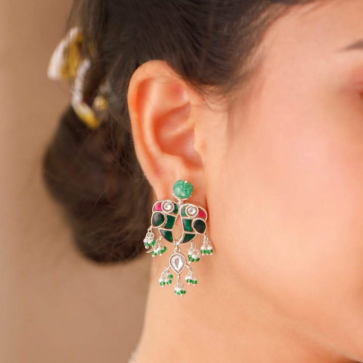 Mithu Love Bird Silver Earrings