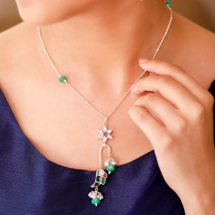 Mithu Flower Charm Silver Necklace