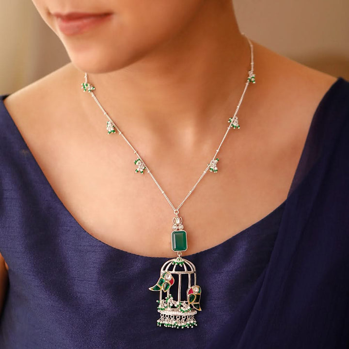 Mithu Gulmohar Cage Silver Necklace