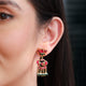 925 Pure Silver Red & Green Kundan Lotus Elephant Earrings