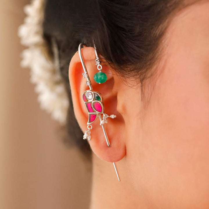 Mithu Emerald Drop Needle Earcuff Earrings