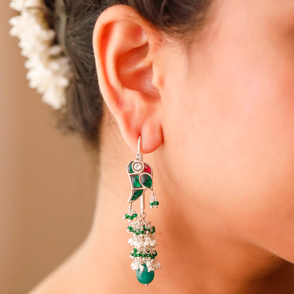 Mithu Guava Silver Sui Dhaga Earrings