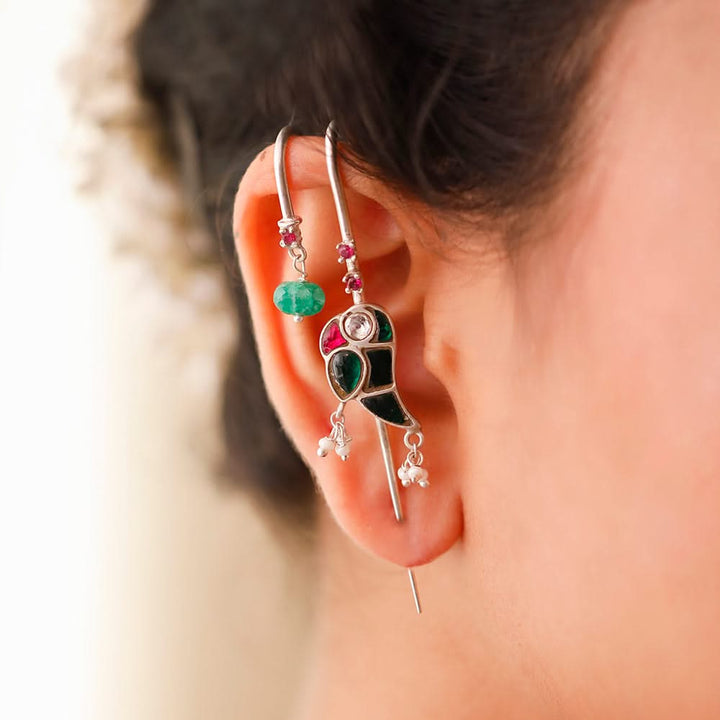 Mithu Emerald Drop Needle Earcuff Earrings