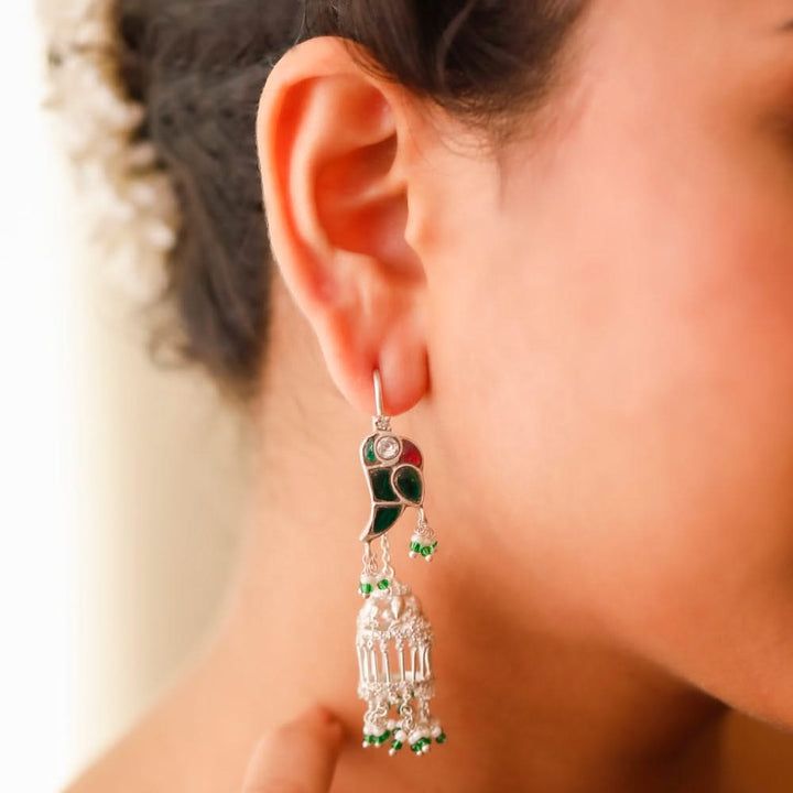 Mithu Gulmohar Cage Silver Sui Dhaga Earrings