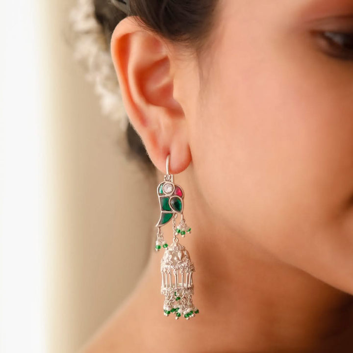Mithu Gulmohar Cage Silver Sui Dhaga Earrings