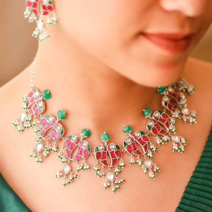 Mithu Love Bird Silver Necklace