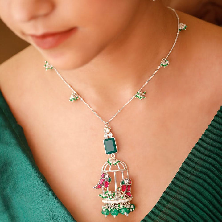 Mithu Gulmohar Cage Silver Necklace