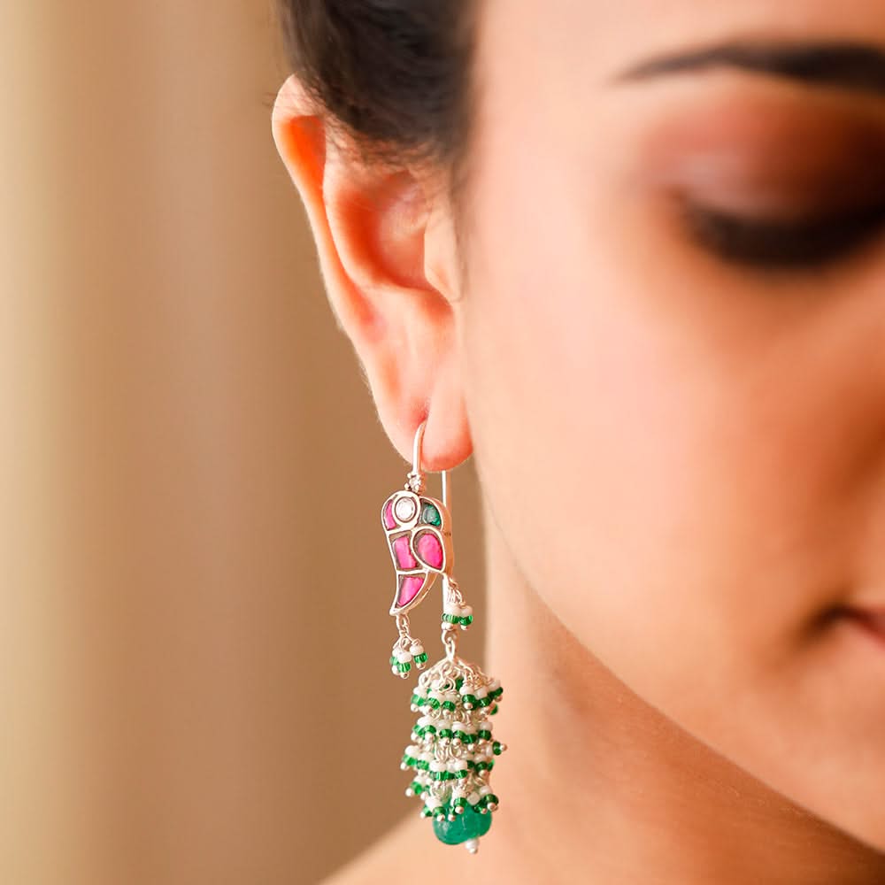 Mithu Guava Silver Sui Dhaga Earrings
