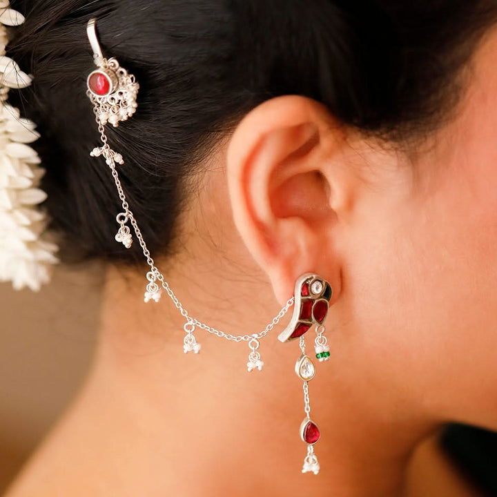 Mithu Dual Charm Silver Chain Earrings