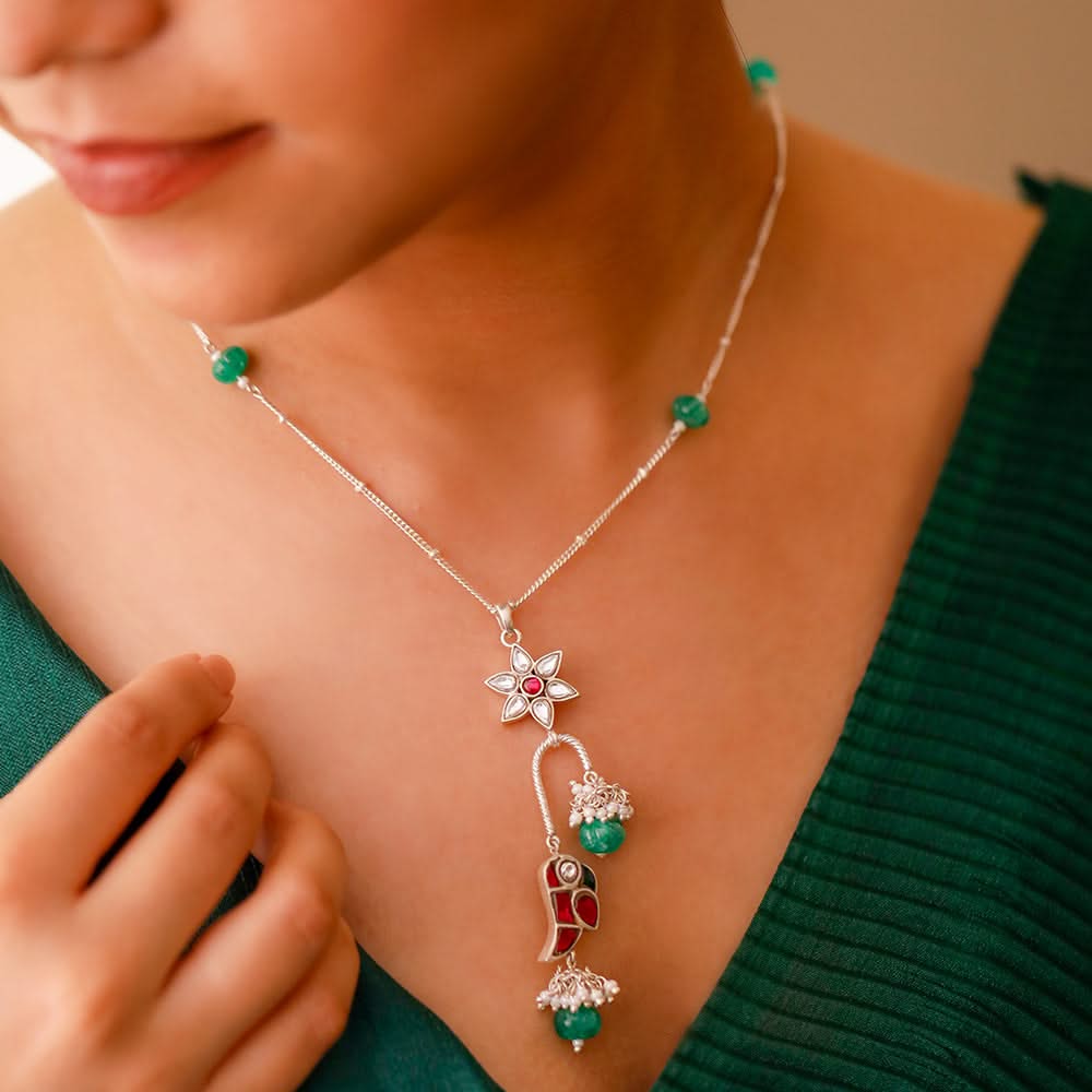 Mithu Flower Charm Silver Necklace