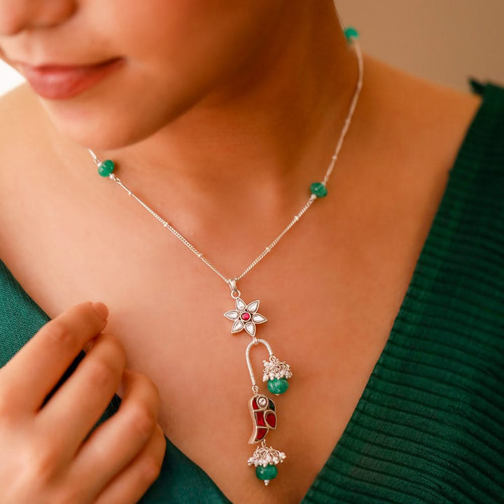 Mithu Flower Charm Silver Necklace