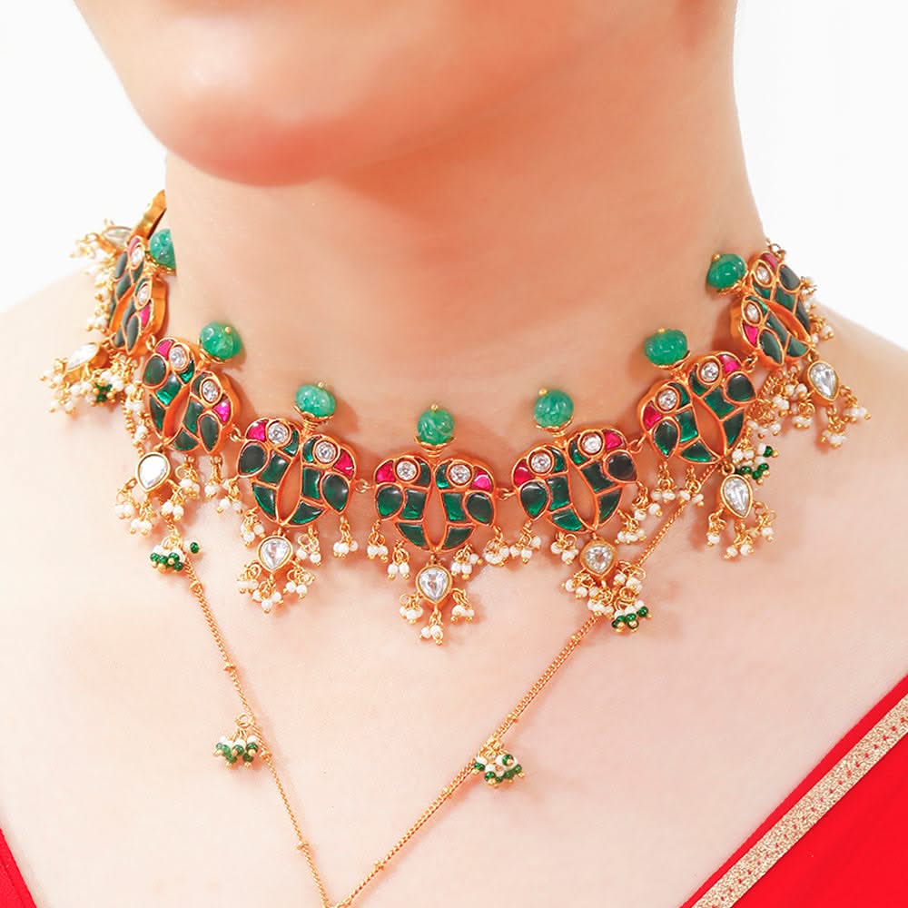 Mithu Love Bird Silver 24k Gold Plated Necklace