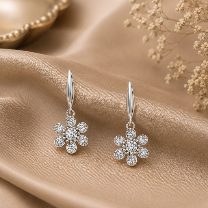 Unniyarcha 925 Pure Silver White Flower stud Earrings