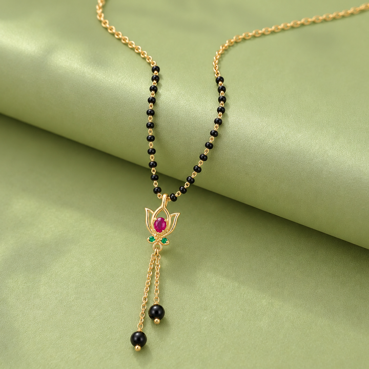 925 Silver Soubhagya Lotus Lariat Mangalsutra