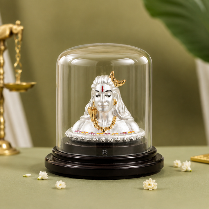 999 Silver Adiyogi Lord Shiva Idol in Dome Casing
