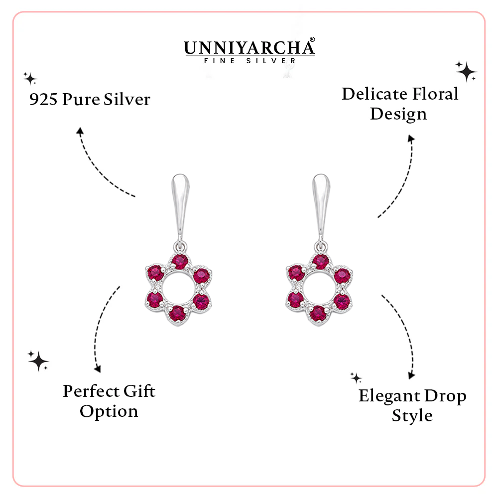 Floral Radiance Silver drop earrings